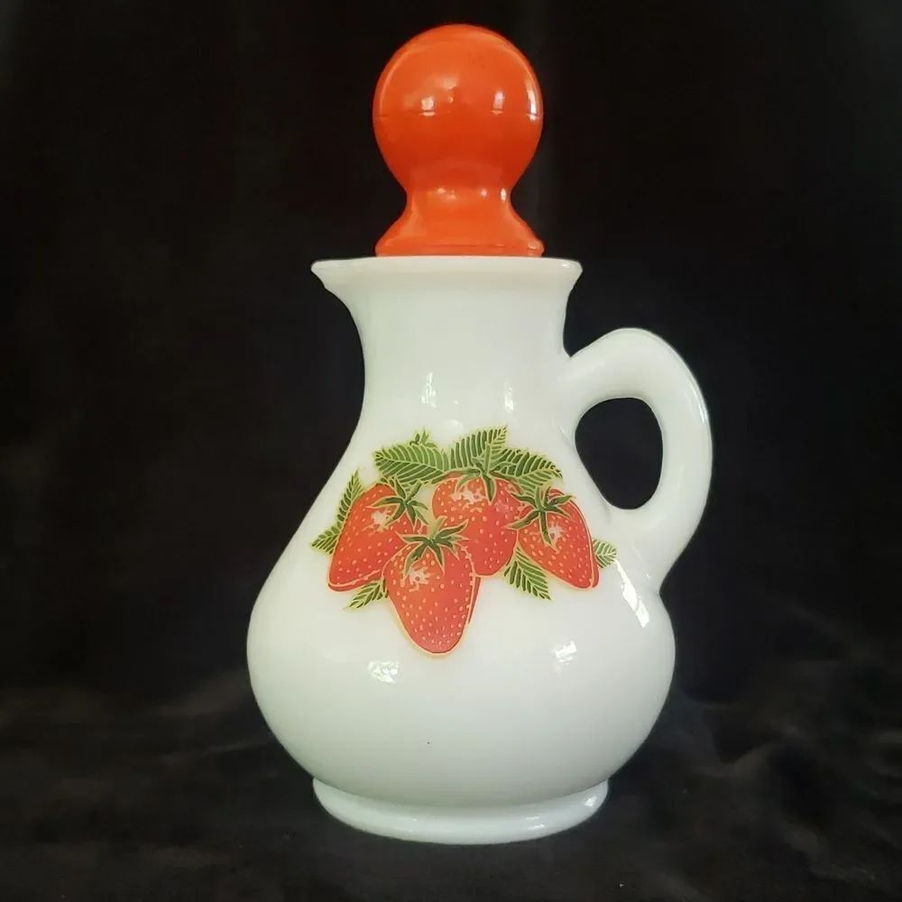 Vintage Avon Strawberries and Cream Milk Glass Bath Decanter - Empty